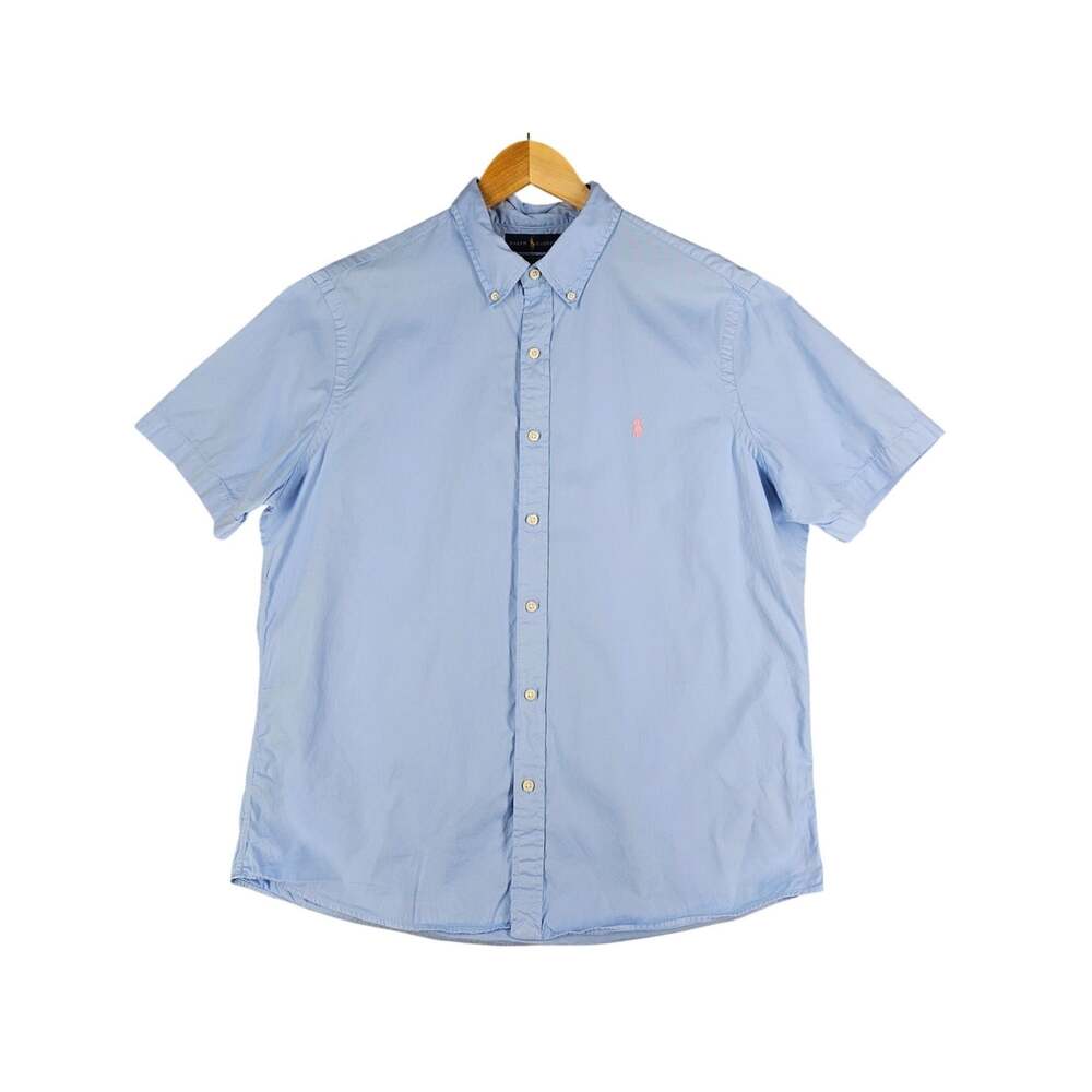 RALPH LAUREN MEN'S BLUE CLASSIC RL UNTUCKED FIT FEATHER WEIGHT TWILL SIZE LARGE